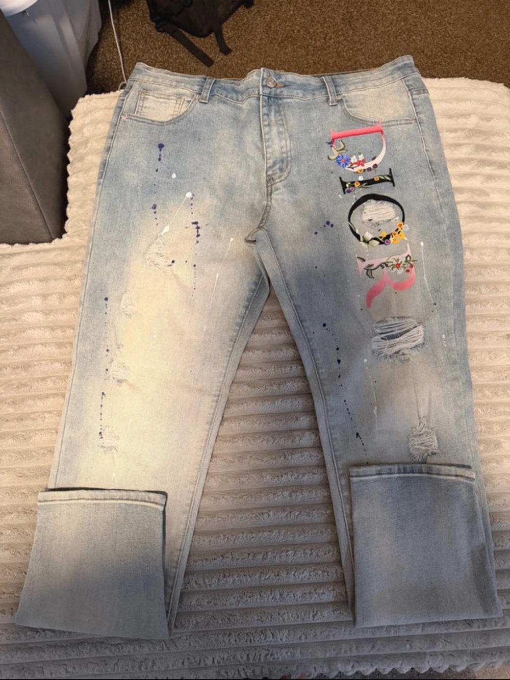 Dior Light Blue Slim Straight Jeans with Painted Logo